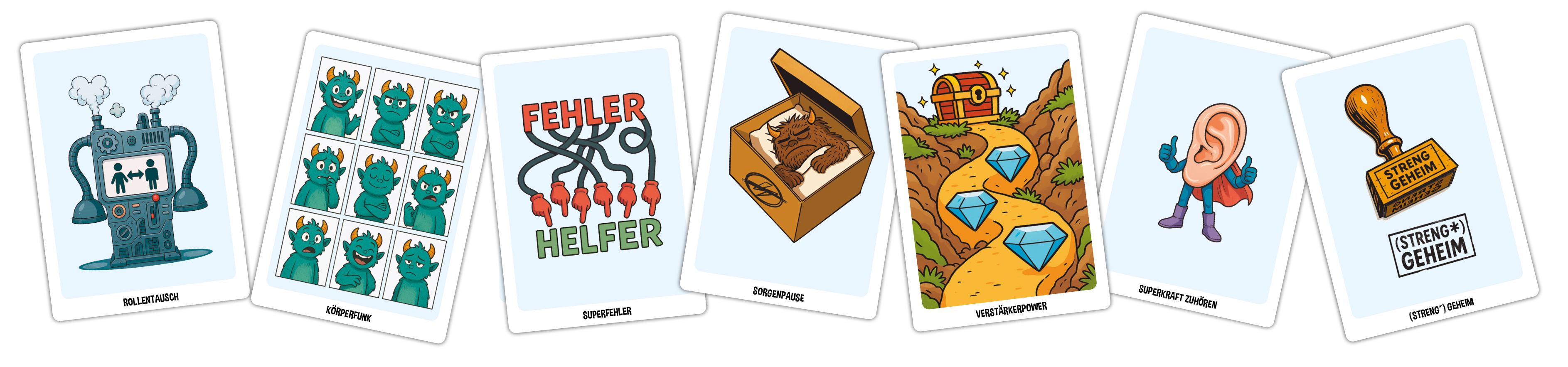 Superhelden Superkräfte Biespielkarten.